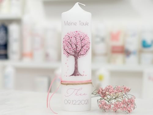 meinkerzenshop Taufkerze mit Designdruck THEA personalisiert mit Name und Datum, individuell für Junge und Mädchen