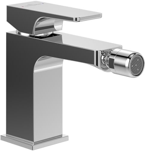Villeroy & Boch Architectura Square Einhebel-Bidetarmatur, Bidet Wasserhahn mit Zugstange und Keramikkartusche, Bidetmischer wassersparend, Auslauf Höhe 100mm, eckig, Chrom