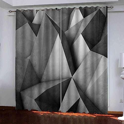 Blickdicht Blackout Vorhang Mit Ösen Schalldämmend Gardinen Polyester 3D Graues Geometrisches Mosaik Für Wohnzimmer Schlafzimmer Kinder Oder Babyzimmer - Bedruckte Verdunkelungsvorhänge-4K5M4O2H2T0