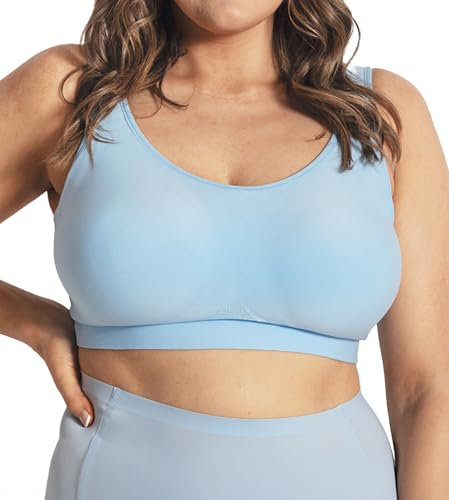 Conturve Wirefree High Support Bra Adjustable Wire Free Shaper Bra (Cups AA-FF) +with Extra Extender Offers Back Support Pale Blue