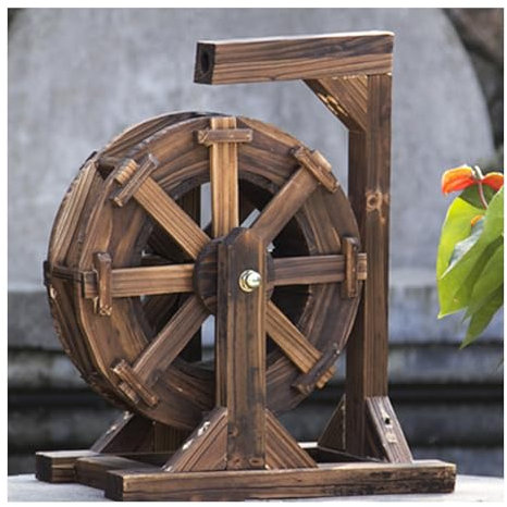 JTWWDM Fuente Agua con Decoración Rústica Vintage, Fuente Madera con Rueda Agua para Patio Jardín, Decoración Exterior Soporte Drenaje para Piscina Pecera Estanque,50cm