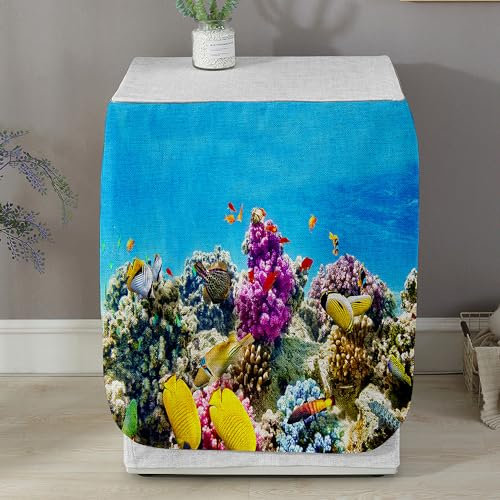Highdi Housse de Protection pour Machine à Laver - Chargement Frontal Housse La Poussière avec Ouverture Frontale pour Linge Domestique (Poissons de mer,Capacité S 6~7.5KG)