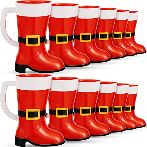 Maxcheck 12 Pcs Christmas Coffee Mug Bulk Santa Boot Cups Christmas Mugs Christmas Plastic Cups Bulk Christmas Party Decoration Christmas Party Supplies for Winter Holiday