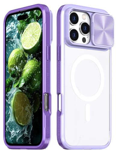 Rdyi6ba8 Cover per iPhone 16 Pro Max, Trasparente Compatibile con Magnetica Case con [Scorrevole Protezione Fotocamera] TPU+PC Antiurto Custodia per iPhone 16 Pro Max - Viola
