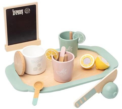 Service à thé pour , service à thé jouet, Service à thé jouet faux jeu nourriture, Ensemble de thé, jouets de cuisine, jouets éducatifs, service à thé en bois avec tasses et cuillères pour filles et g