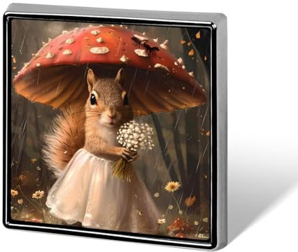 Quadratische Anstecknadel aus Metall mit der Aufschrift „Dame, Eichhörnchen mit Regenschirm, individuelle Brosche, Gedenknadeln für Frauen und Männer