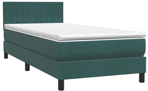 vidaXL Cama Box Spring con colchón Terciopelo Verde Oscuro 80x220 cm, boxspring Cama, Cama de Plataforma, Cama de Panel, Muebles de Dormitorio