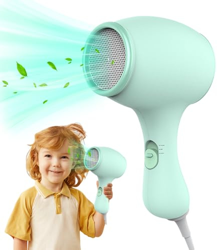 KUWUNG Mini Seche Cheveux, Portable Seche Cheveux Voyage 550W, Séche Chéveux Enfant, Faible Bruit Seché Chevéux de Voyage avec 3 Températures, Silencieux et Léger Petit