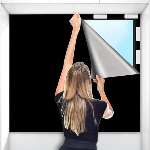 Dachfenster Verdunkelung 200x145cm zum Aufkleben ohne Bohren Verdunkelungsrollo Verdunkelungsrollo zuschneidbar Schwar