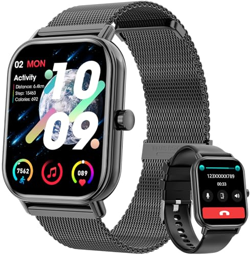 Haulvean Smartwatch, 1,85 pollici, chiamate Bluetooth & messaggi, impermeabile IP67, oltre 110 sport, contapassi, monitor di saturazione dell'ossigeno, compatibile con Android e iOS