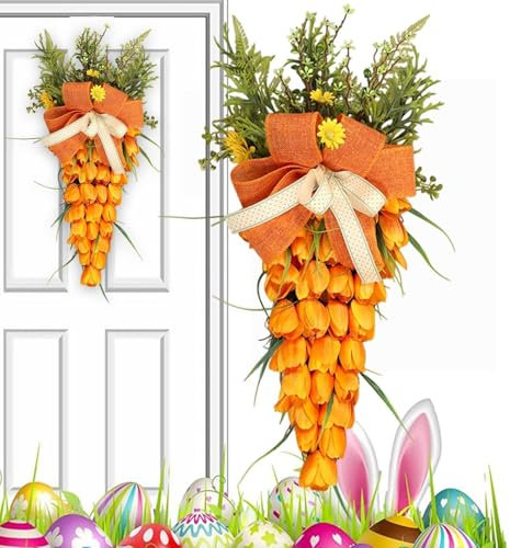 -Türkranz | Wanddekoration für zu Hause mit künstlicher Orangenblüte | Dekoration für Frühlingsfenster 60 cm, Osterkranz zur Dekoration von