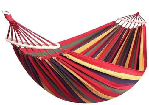 MNEVZX Hängematte Outdoor Einzel-Doppel-Hängematte, 200 x 150 cm, Outdoor-Hängematte aus Segeltuch, Schaukel, Netz, Holzstab, doppelte Verdickung