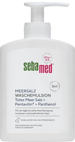 SEBAMED Meersalz Wasch-Emulsion 200 ml, für eine besonders milde Reinigung der trockenen und empfindlichen Haut, wirkt Austrocknung entgegen, mit original Totes Meer Salz Mineralien