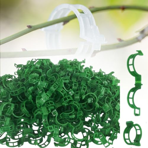 Plant Supports for Outdoor Plants, 2025 New Plant Clips, Plant Clips for Climbing Plants, Twine Vine Trellis Cage, Vegetable Garden Plant Support Clips Grafting Tools (300, Green)