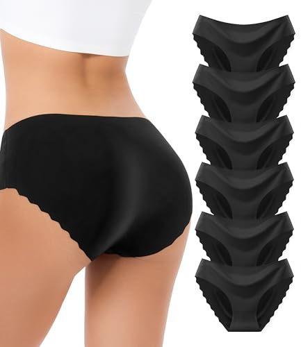 Bobelle Wear Nahtlose Unterhosen Damen 6er Pack,Seamless Unterwäsche Frauen Slips Damen Stretch Hipster Panties Atmungsaktiv(S-XL) (DE/NL/SE/PL, Alphanumerisch, L, Regular, Regular, Schwarz)