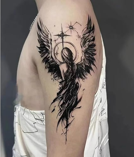 2Pcs Herbal Temporary Tattoos Stickers Fake Tattoos Angel Wings Girl Arm Juice Female Male Semi-Permanent Non-Reflective Waterproof Lasting 2 Weeks