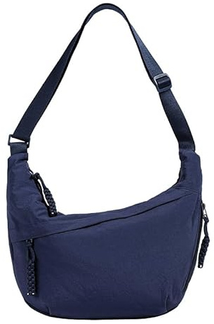 LOCCY Halbmond Umhängetasche Damen, Nylon Crossbody Bag Half Moon Bag Crossbody Schultertasche Hobo Tasche mit verstellbarer Schultergurt für Uni Arbeit Reisen Alltag