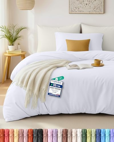 Utopia Bedding Single Duvet Cover Set with 1 Oxford Pillow case (White) - 2 Piece Brushed Microfiber Duvet Cover for Kids, Boys, Girls, and Teens (Oeko Tex Certified)