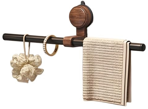 HYPIQQ Handtuchhalter Holz Ohne Bohren Mit Saugnapf Aluminium Handtuchstange Schwarz Handtuchhalter Wand Für Badezimmer Küche,Schwarz,40cm