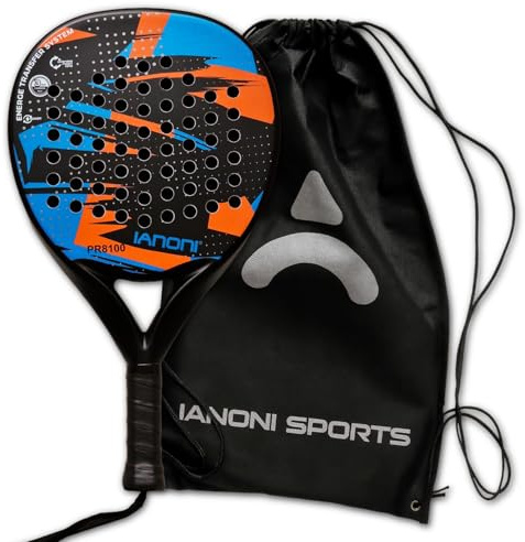 ianoni Padel Racket Carbon Fiber Surface with EVA Memory Flex Foam Core Paddle Tennis Racquets-Orange