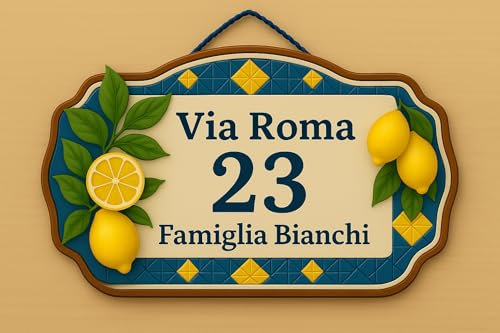 Targa in Legno Personalizzata con Numero Civico – Design Artigianale con Limoni – Per Indirizzo Via – Numeri Personalizzabili – Perfetta per Esterni e Interni