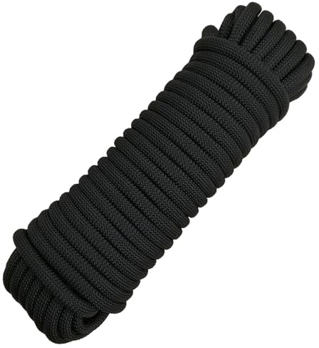 10mm Rope, Multipurpose Rope, Durable Outdoor Indoor Cord for Cargo Bundling, Camping, Hiking, Boating, Fishing, DIY Crafts, and Home Projects (Black, 20m)