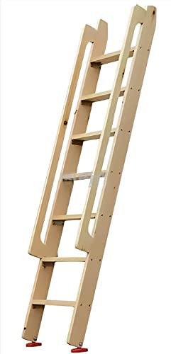 High Bed Wooden Ladder with Handrail for Kids Elderly & Disabled - 3 to 6 Steps 100-175cm Angled Cabin Bunk Bed Accessory Wood Color Design