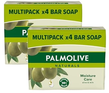 PALMOLIVE 4 Pack Naturals Soap Bar Moisture Care With Olive Milk, Each Pack (90 gram x 4) Vegan, Natural Origin Biodegradable Soap For Body Hands And Face (Pack Of 2 - Total 8 Bars)
