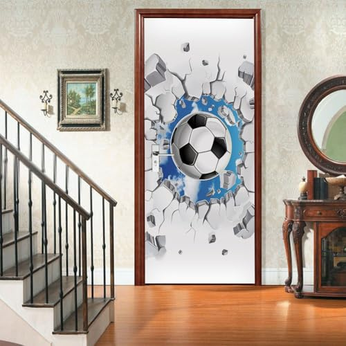 Türtapete Türposter Fußball Türfolie 77x200cm PVC Türaufkleber für Tür Wohnzimmer Kinderzimmer Küche Türaufkleber Bad Aufkleber Selbstklebend