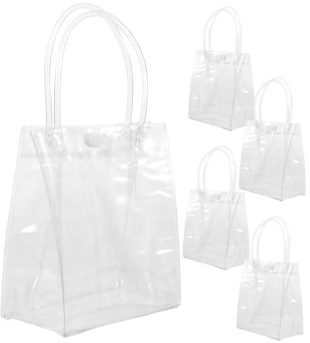 PENIKOKO 5 Stück Transparente Geschenkbeutel Griff und Knopfverschluss Wasserdichte Leichte Weintüten für Flaschen Praktische Tragetaschen für Party Outdoor und Weinflaschenverpackung