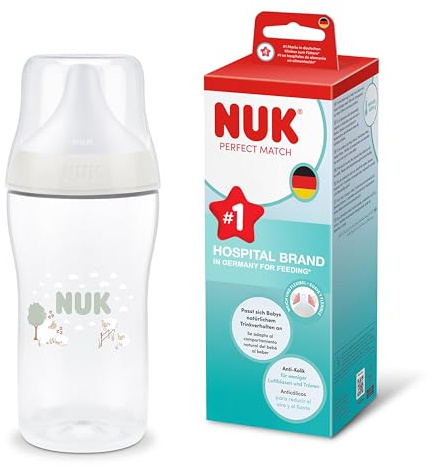 NUK Perfect Match Babyflaska | 0+ månader | 260 ml | Anti-kolikmatningsflaska | PP | Temperaturindikator | Får | 1 styck