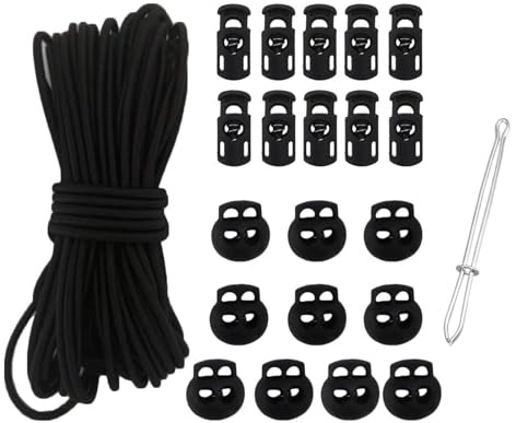 10m Elastische Gummischnur 3mm, Gummiband Schnur Elastische Gummiseil mit 40 Kordelstopper Kordelklemme,20 Kordelstopper 2 Loch Gummikordel für Kordelzug Rucksack Bekleid Wäscheleinen （Rund ）