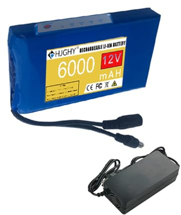 HJGHY 12v,5000mAh, Batería de Litio de 12 V, 12 Ah, 16 Ah, 24 Ah, 12 voltios, 5000 mAh, 9000 mAh, Recargable en CC, Potente, portátil, de polímero de Litio, con Cargador.