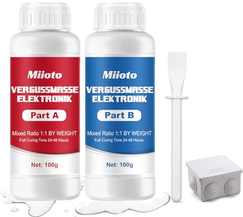 Miioto Gel Etancheite Electrique, Gel Isolant Electrique | Avec Boite de Derivation Electrique, Convient pour les Circuits Imprimés, les Moules et les Isolants, Transparent A+B 200g