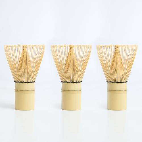 3 Pack Matcha Whisk Set, 100 Prongs Natural Bamboo Chasen, Traditional Japanese Tea Whisk for Authentic Matcha Preparation, Handmade Matcha Stirrer Brush for Tea Ceremony & Daily Use