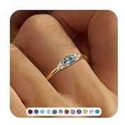 ZNBOH Ringe Gold Damen Wasserfest 18K Vergoldete Geburtsstein Ring 52-62 | Stapelbar Ringe mit Stein Zirkonia Amethyst Aquamarin Edelstein,Promise Daumenring,Verlobungsring,Geburtstag Geschenk Frauen