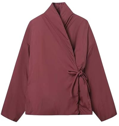 Generisch Chaqueta acolchada ligera para mujer en estilo kimono para atar - Chaqueta envolvente acolchada sin cuello | Chaqueta de entretiempo minimalista en diseño japonés, Style_z03 Rojo, M