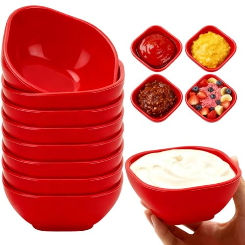 8 Pack Dipping Bowls 4.5 OZ Unbreakable Soy Sauce Dishes Small Dessert Bowl | Reusable Mini Prep Bowl, Dipping Saucers Cups for Side Dish, Ketchup, Snacks, Candy, Nuts, Dips, Condiments (Red)