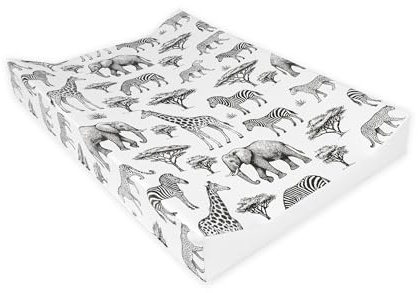 BEDEBYES Deluxe Anti Roll Wedge Baby Changing Mat, Safari Animal Print, Waterproof PVC with Curved Sides, 69x45x9cm