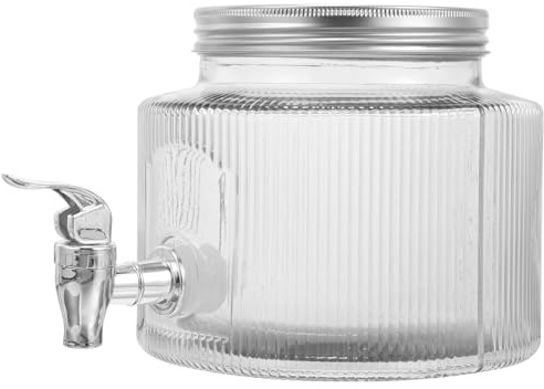 SEWACC Glas Getränkespender mit Zapfhahn 2,8 L Luftdichter Deckel Glaswasserspender für Früchtetee und Getränke Getränkebehälter für Partys und Küche