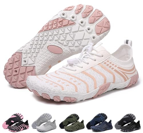Zapatos de Agua Secado rápido Hombre Mujer Zapatillas Agua Verano Zapatos de Playa Transpirable Zapatos de Natación Descalzos Deportes Acuáticos Zapatillas de Piscina, Blanco Rosado, 39EU