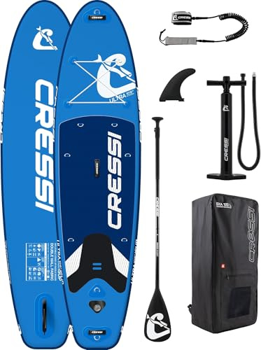 CRESSI dal 1946 - Ultra Isup/Kayak Set - Tavola Sup Gonfiabile Adulti Grande Stabilità e Resistenza Completa di Accessori Pagaia Pinna Pompa Laccio Borsa Zaino - 320x81x15 cm Max 130 kg