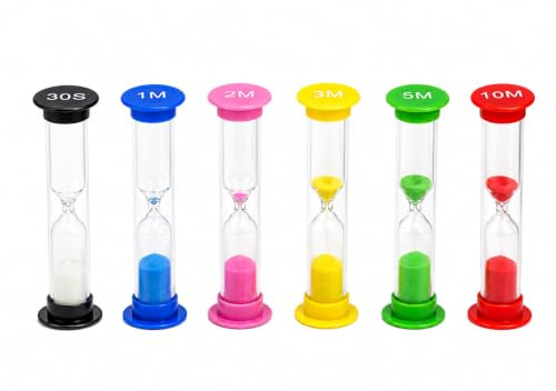 SEASJHBAY Sablier Silencieux pour Enfants (Lot de 6) : 30 Secondes, 1 Minute, 2 Minutes, 3 Minutes, 5 Minutes, 10 Minutes. Idéal pour Le brossage des Dents, Les études et la Gestion du Temps.