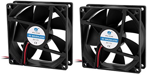 sourcingmap 2Pcs 92x25mm DC 12V Brushless CPU Cooler Cooling Fan Black Power 2.16W