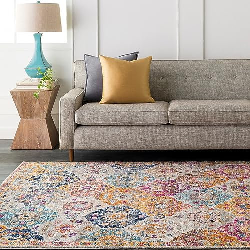 Livabliss Sicily Vintage groß - Wohnzimmer 120x170 cm, Esszimmer, Schlafzimmer, Orientalischer e Boho Style - Carpet Living Room, Bunter Muster, Senfgelb, Orange, Weinrot, Blau