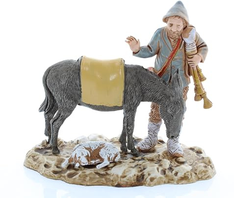 Moranduzzo Zampognaro con Asino per Presepe da Cm 10 Scala 1:20 - Statuine Presepe Indistruttibili - Stile 700', Pittura Rifinita a Mano, Prodotto Ufficiale, Made in Italy, Scultore M. Landi