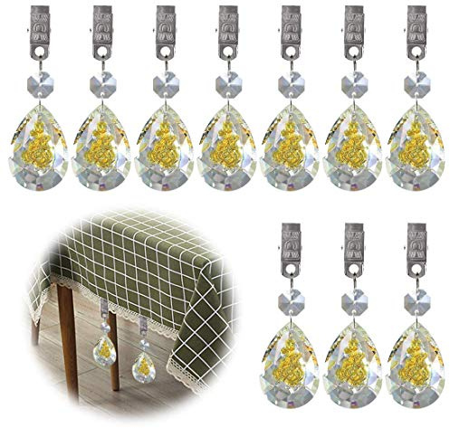 Glarks Tischdeckengewichte-Set, Metallclip, AB-Kristallglas, Tropfenprismen, Anhänger, Tischdeckenbeschwerer, 10-teilig, Rosa