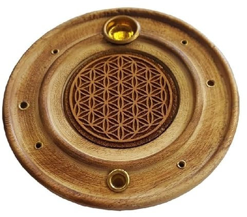 Räucherstäbchenhalter Blume des Lebens Holz rund 10 cm