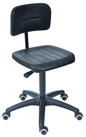 STIER Arbeitsstuhl mit Doppelrollen, höhenverstellbare Sitzhöhe 470-660 mm, geformter, PU-Sitz und pendelt gelagertes Rückenteil