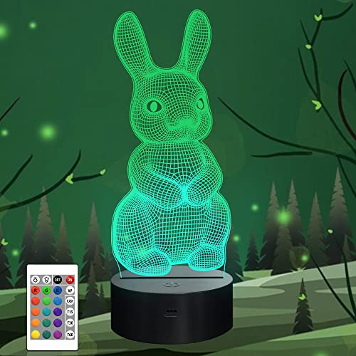 CooPark 3D Kaninchen Illusion Lampe, LED Optisches Hologramm Nachtlicht 16 Farben ändern sich mit Fernbedienung, Kinderzimmer Home Decor Kreative Geschenke für Weihnachten Geburtstag Kinder Jungen